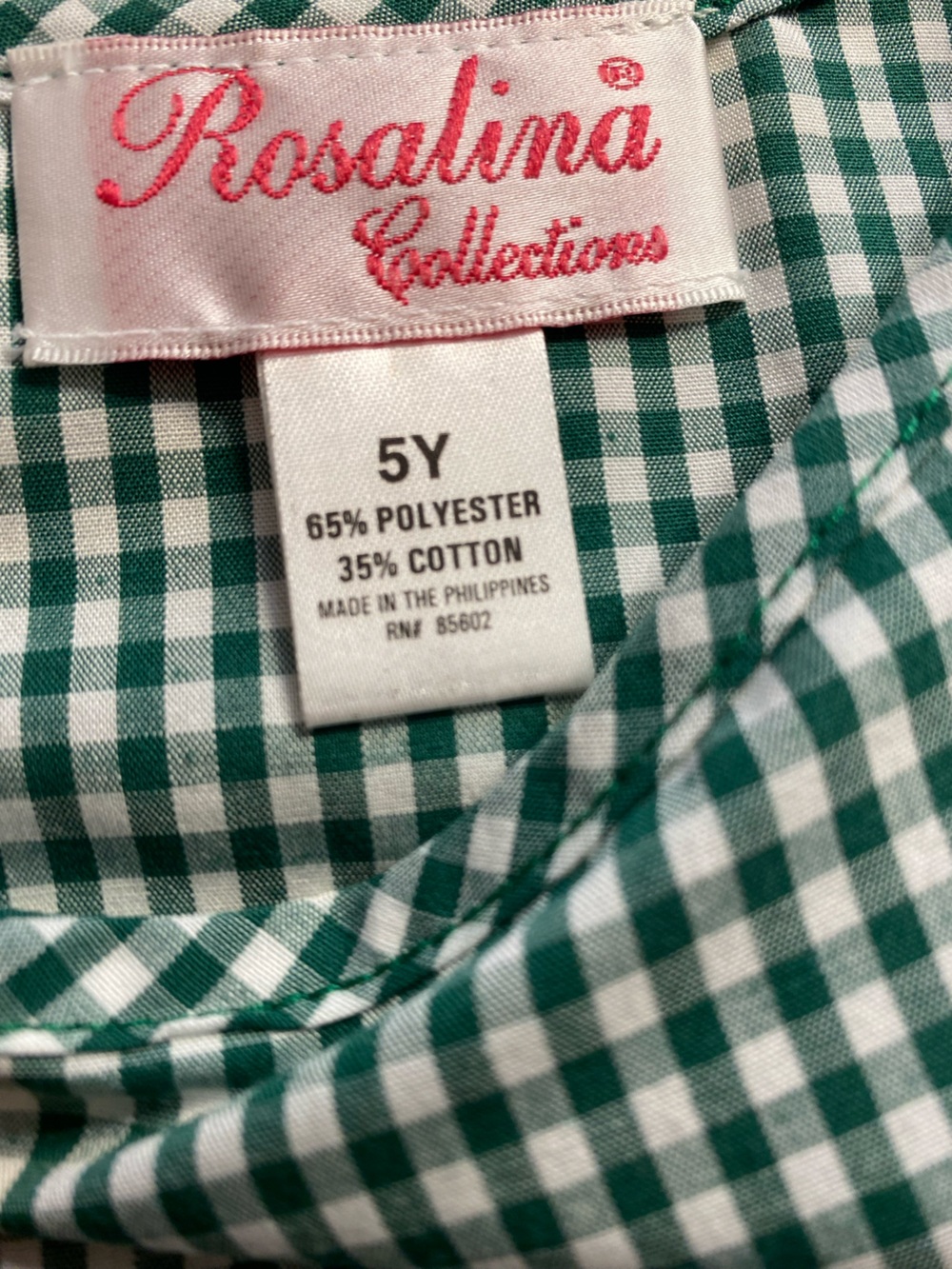 Rosalina Collections Green Gingham Tie-Strap Dress White Ruffle Hem NWT Size 5 - Picture 2 of 5